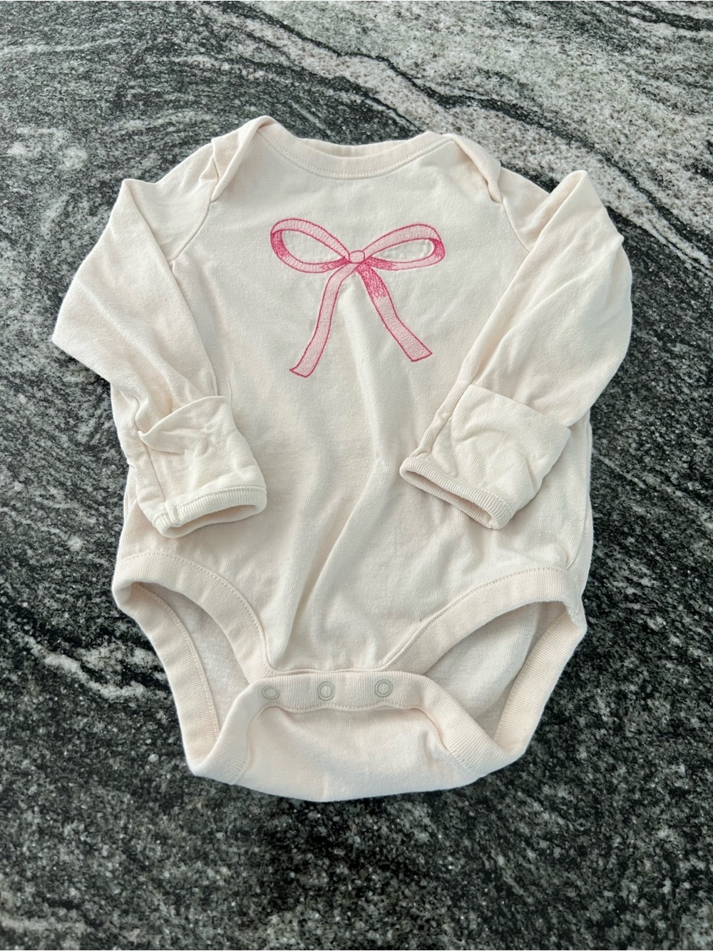 GAP Cream Long-Sleeve One-Piece with Pink Bow